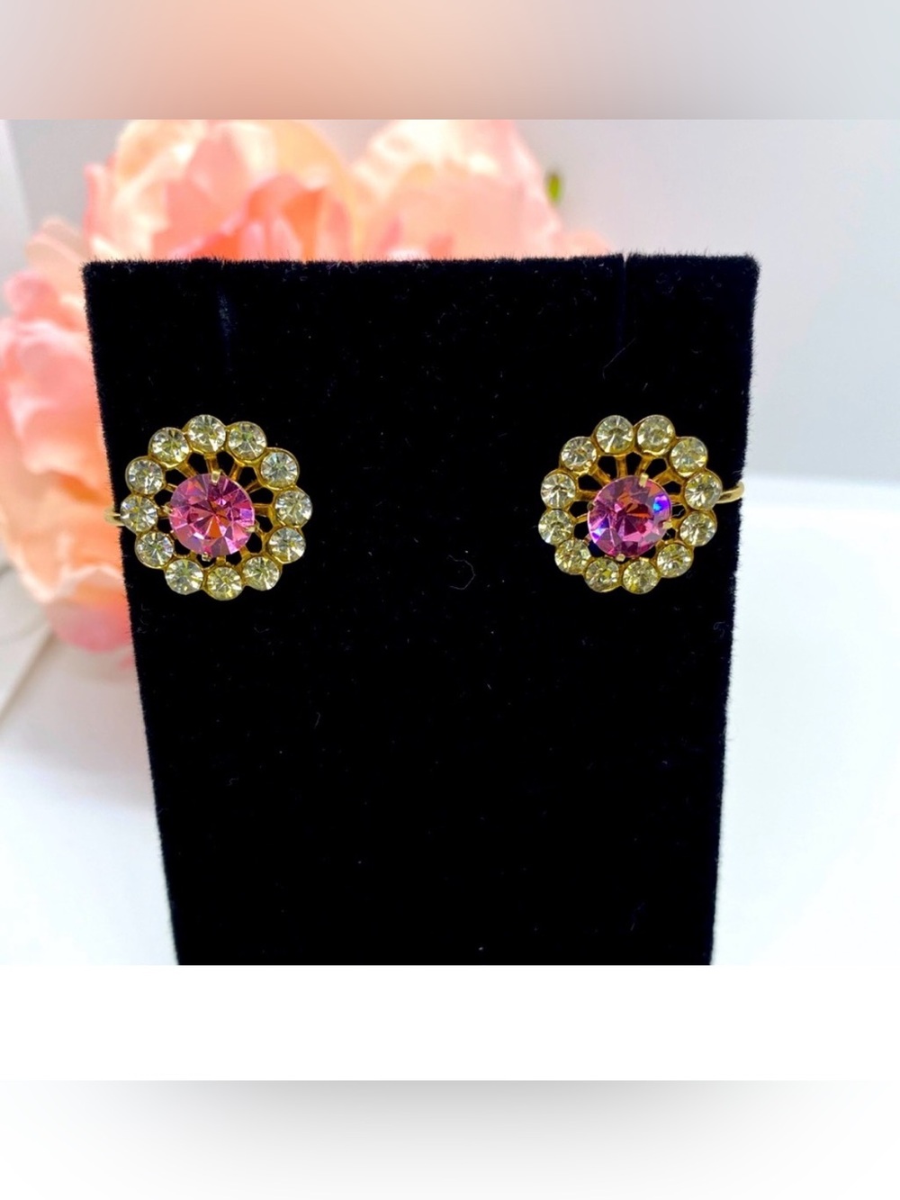 Vintage CORO Pink & Clear Rhinestone French Clip Earrings